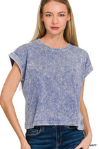 Halo Washed Cotton Cuffed Short Sleeve Top
