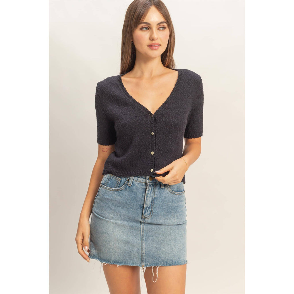 V-Neck Cropped Button Cardigan