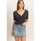 V-Neck Cropped Button Cardigan