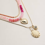 Layered Beaded and Pendant Necklace Set with Gold Accents | Heart and Charm Detail