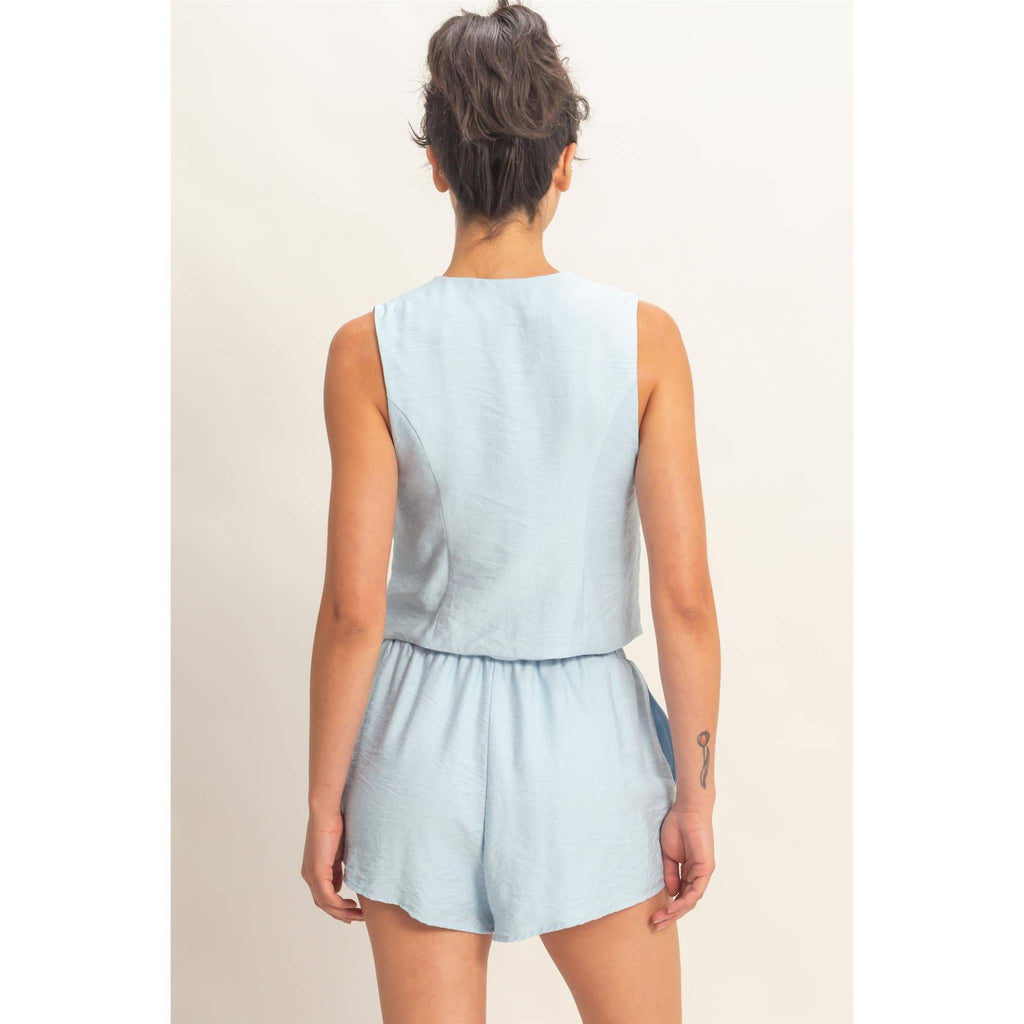 Sleeveless Tie-Front Vest And Elastic Waist Shorts Set