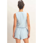 Sleeveless Tie-Front Vest And Elastic Waist Shorts Set