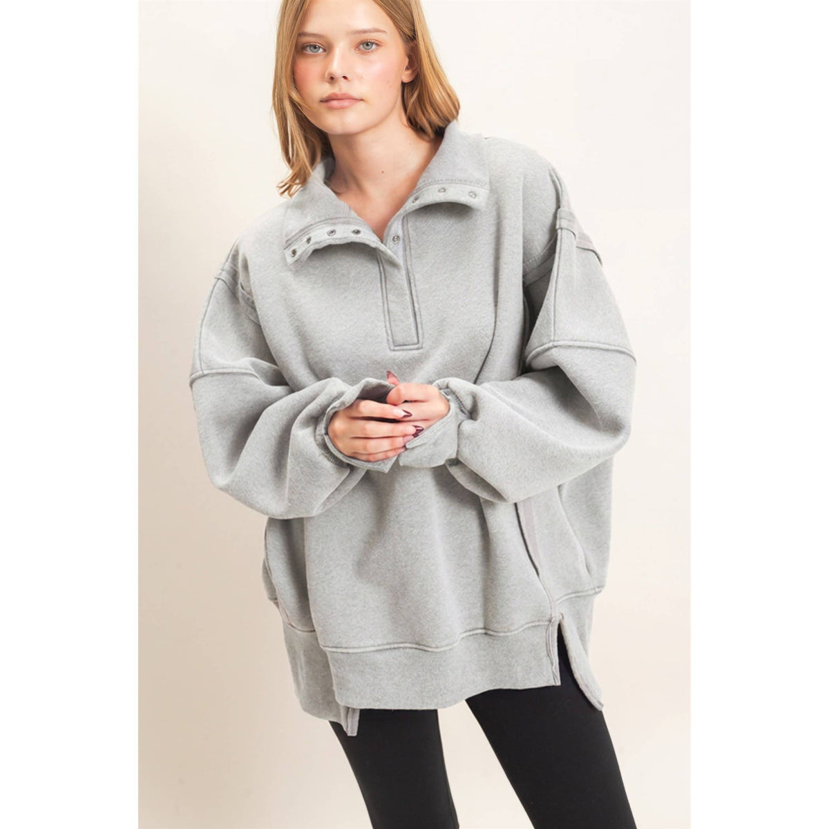 Mineral Wash Snap Collar Pullover