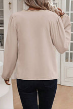 Contrast Scallop Trim V Neck Long Sleeve Blouse