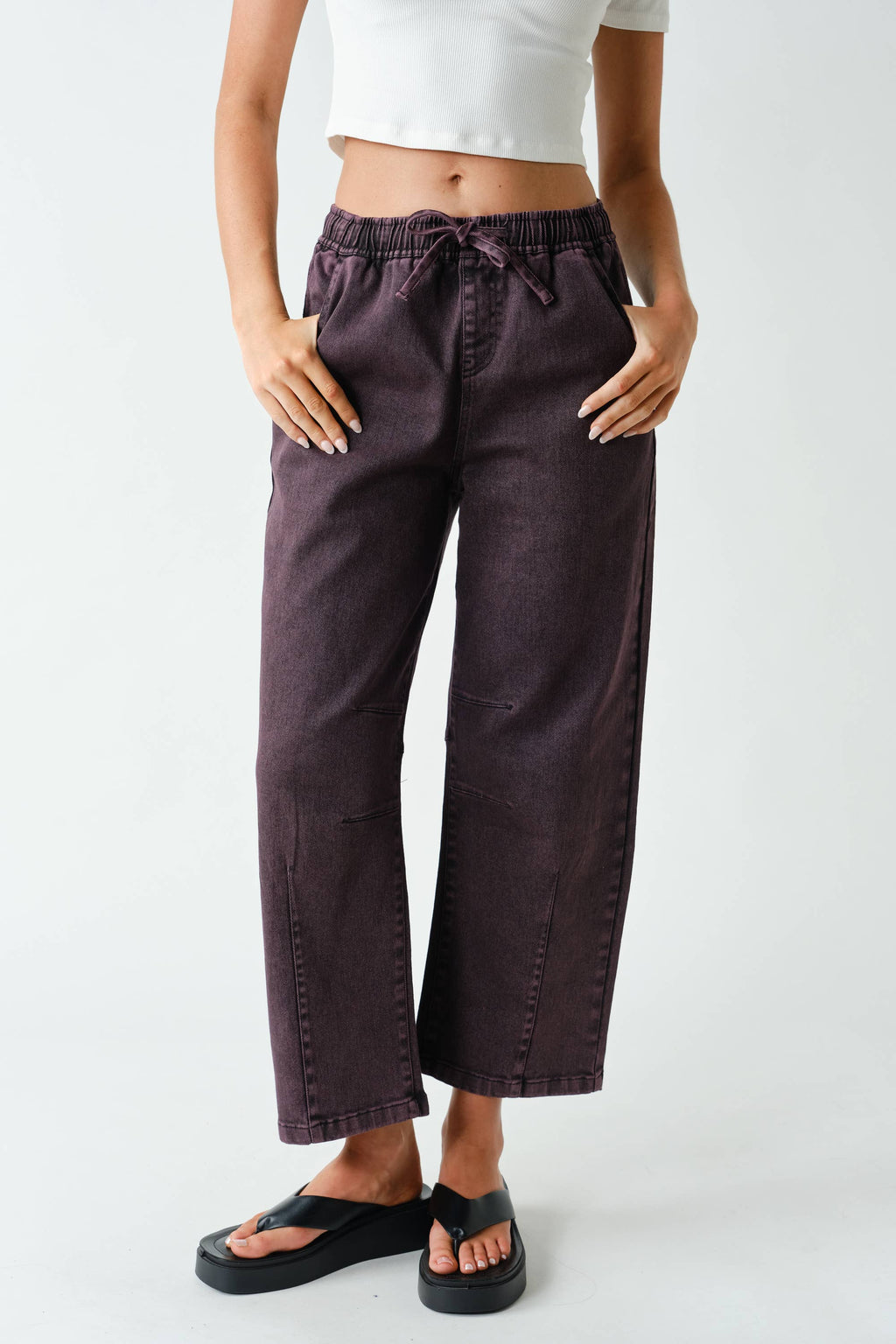 Denim Acid-Wash Drawstring Pull-On Pants