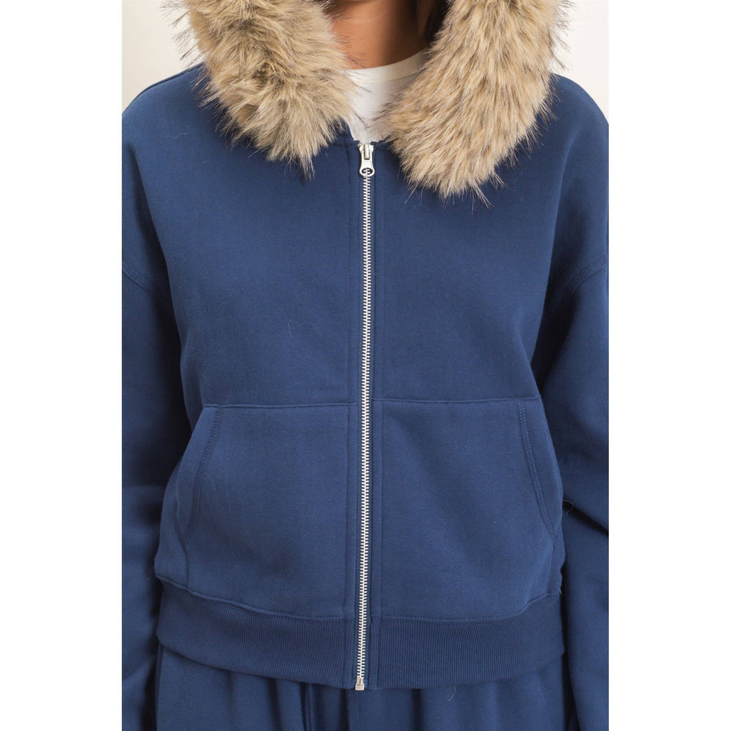Detachable Fur Zip Up Hoodie