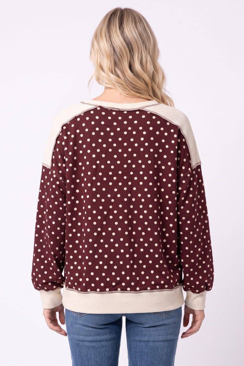 Polka Dot Contrast Ribbed Sweatshirt