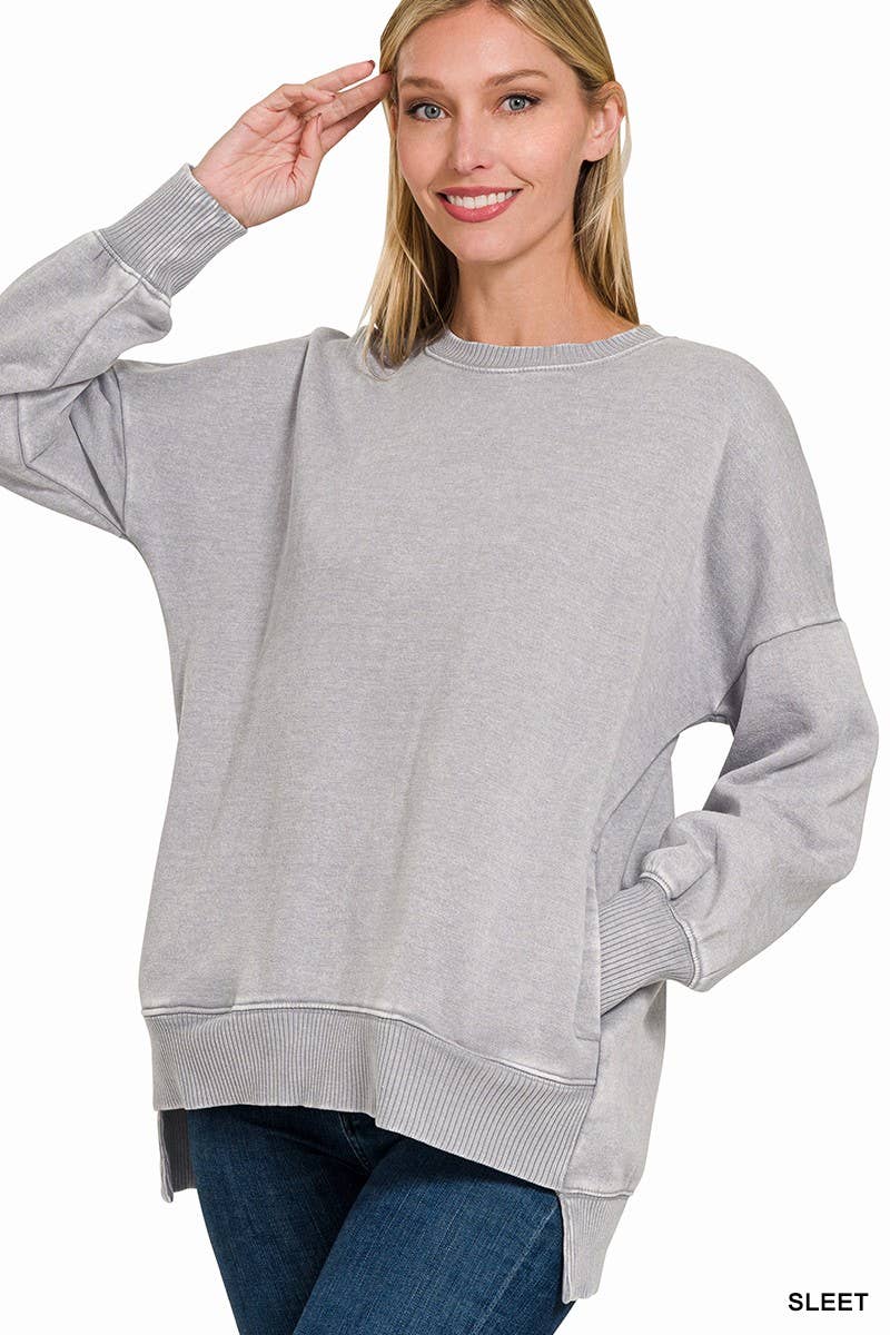 Acid Wash Fleece Hi-low Hem Pullover