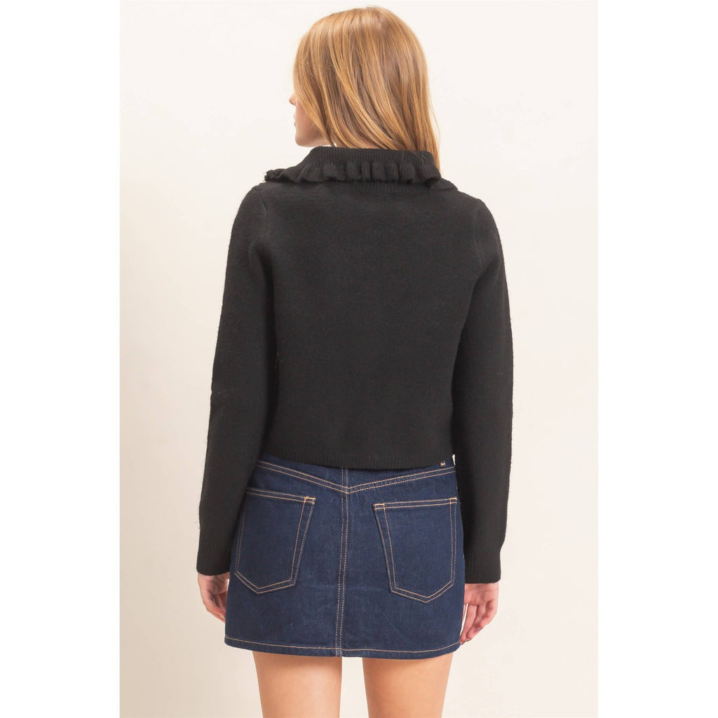 Ruffled Collar Knit Cardigan