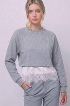 Lace-trimmed Layered Cropped Sweatshirt