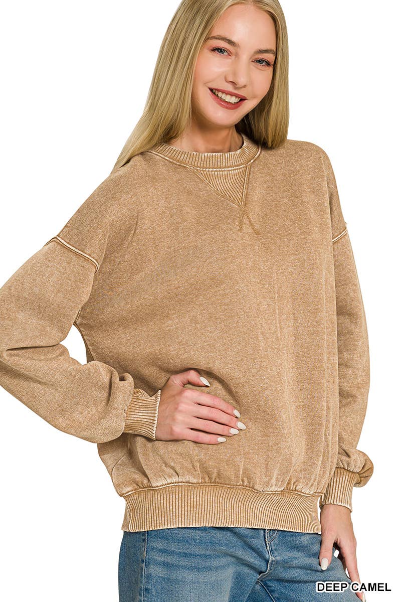 Acid Washed Fleece Oversized Pullover
