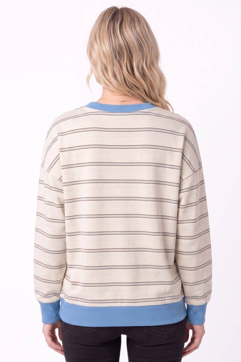Stripe Contrast Crew Neck Sweatshirt