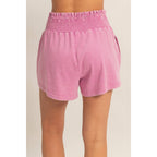 Smocked Waist Mineral Wash Shorts