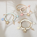 3PCS - Starfish Sea Shell Charm Heishi Pearl Beaded Stretch Multi Layered Bracelets