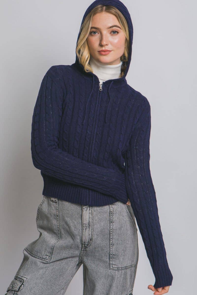 Fitted Cable Knit Cardigan Sweater