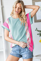 ET7907-10 SHORT SLEEVE ROUND NECK SOLID AND CONTRAST TOP