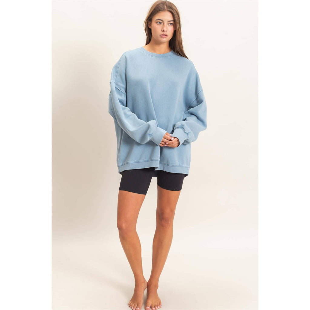 Acid Wash Crew Neck Long Sleeve Sweatshirt