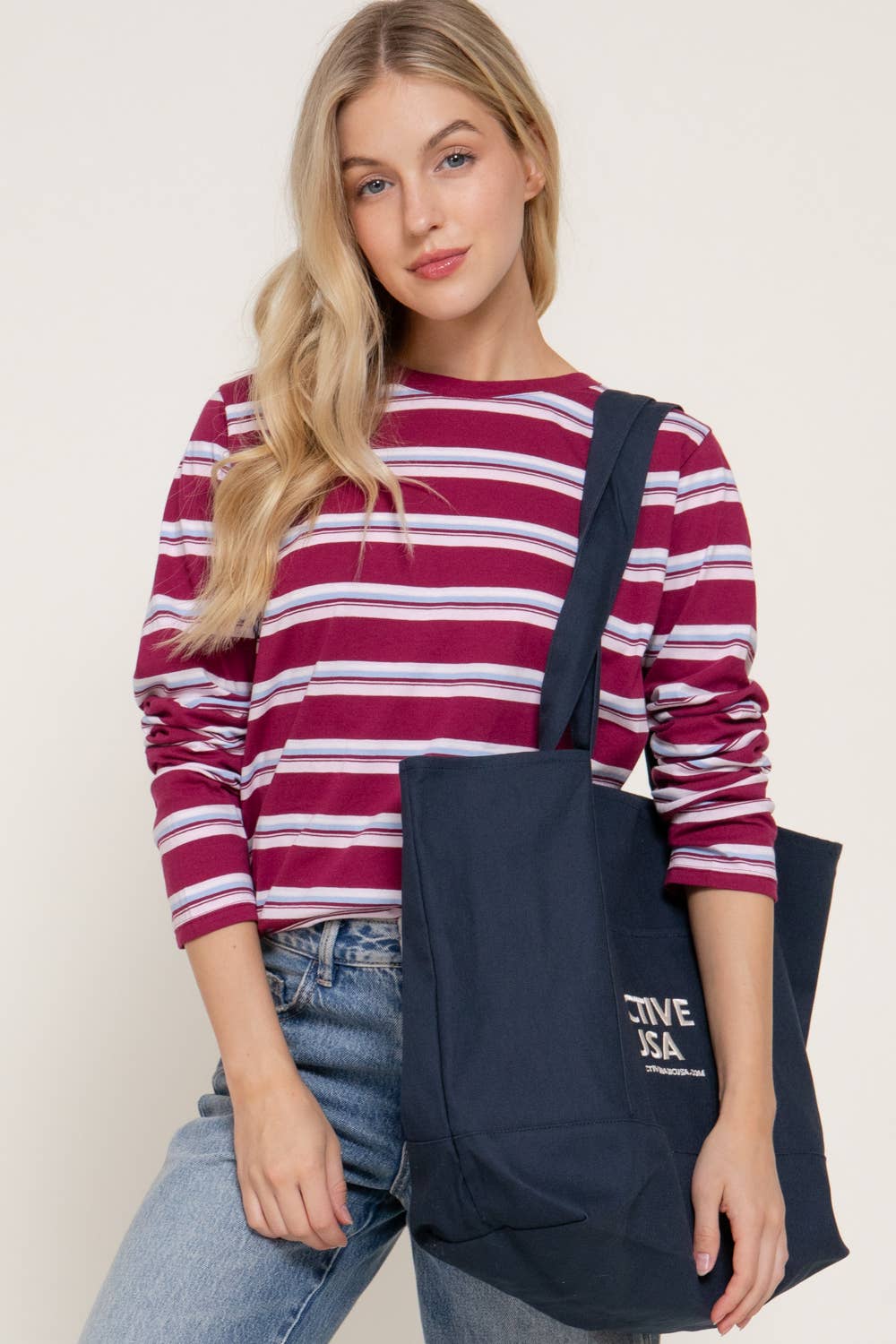Long Sleeve Crew Neck Y/D Multi Striped Knit Top