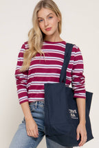 Long Sleeve Crew Neck Y/D Multi Striped Knit Top