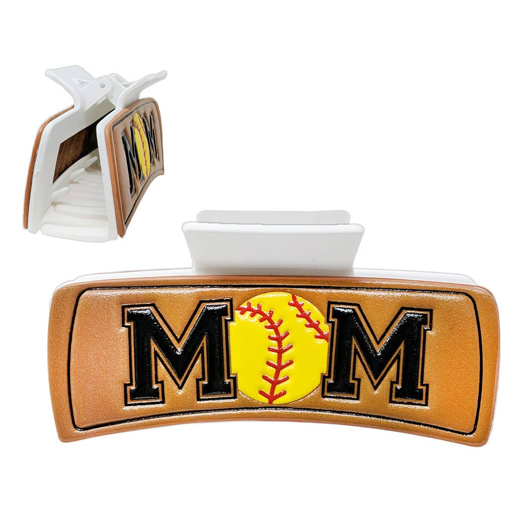 Baseball Mom Print Leather Hair Claw