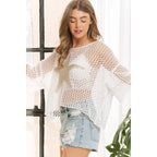 STAR CONTRAST KNITTING FISH-NET LOOSE FIT CROP TOP