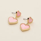 Dual Heart Shell Drop Earrings | Natural Inlay with Polished Metal Trim