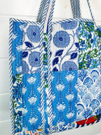 Blue Patchwork Large Quilted Tote