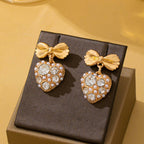 Romantic Crystal Pearl Bow Dangle Earrings | 80E62995