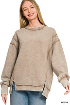 Acid Washed Double Ribbed Exposed-seam Pullover