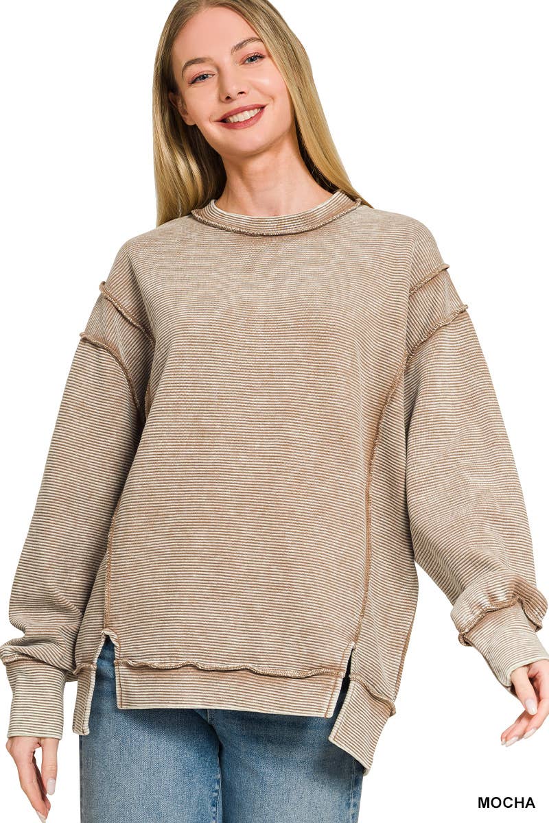 Acid Washed Double Ribbed Exposed-seam Pullover