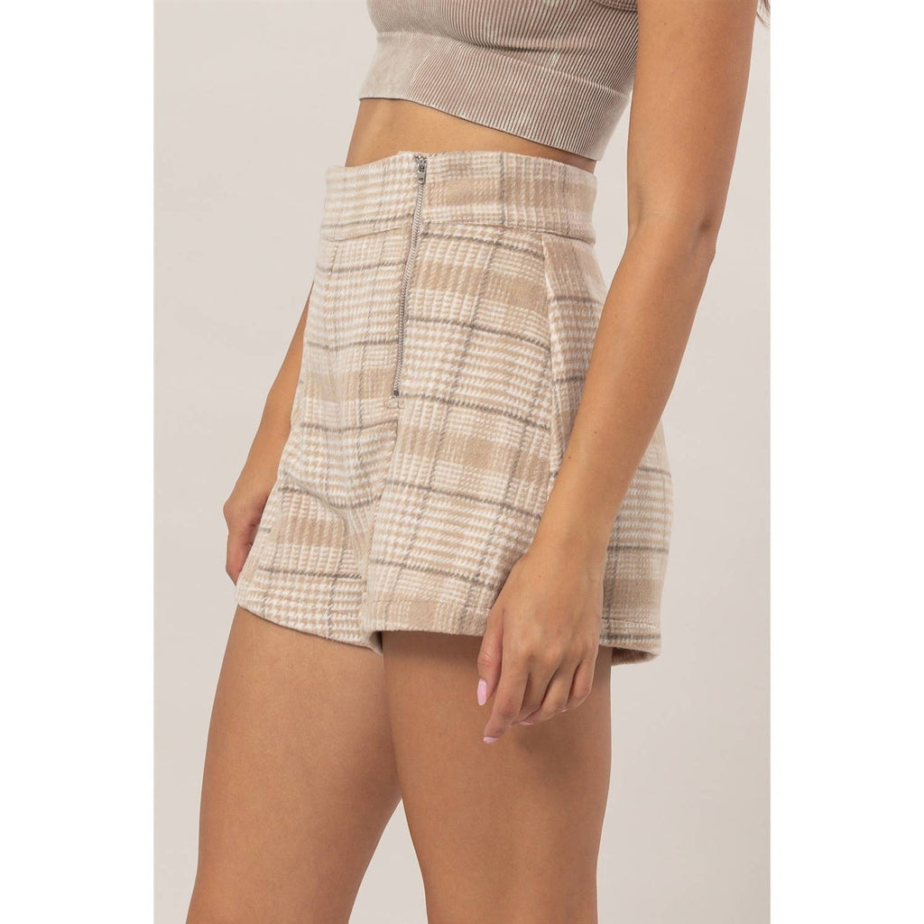 Plaid Twin Zipper-Detail Shorts