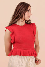 12W3640N-Ruffled Sweater Knit Top