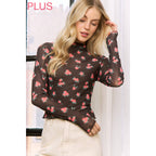 PLUS MESH STRAWBERRY PRINT HIGH NECKLINE CROP TOP