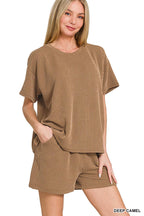 Corded Rib Short Sleeve Tee And Short Pants Set