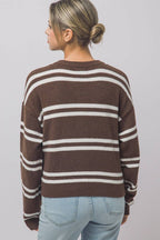 Striped Knit Crewneck Cardigan