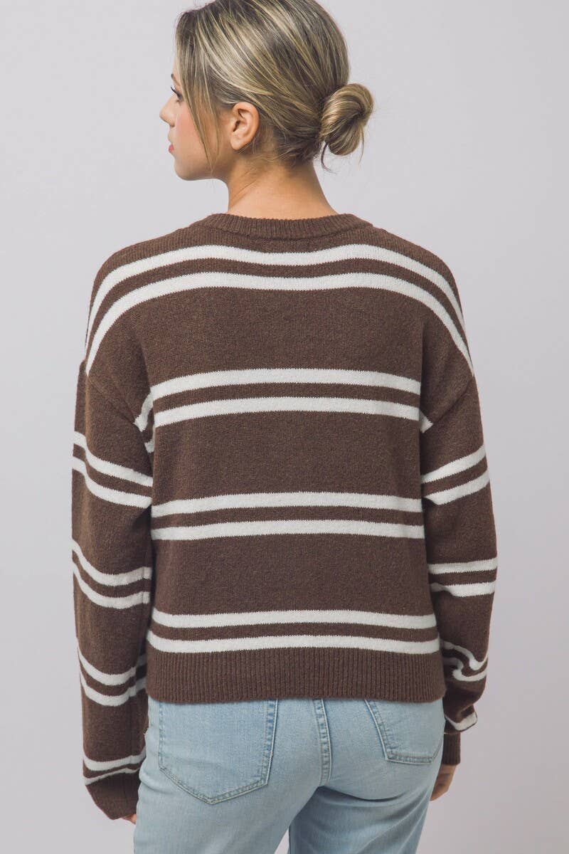 Striped Knit Crewneck Cardigan