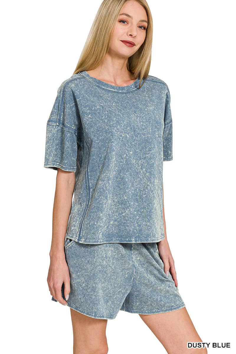 Acid Washed Short Sleeve Set