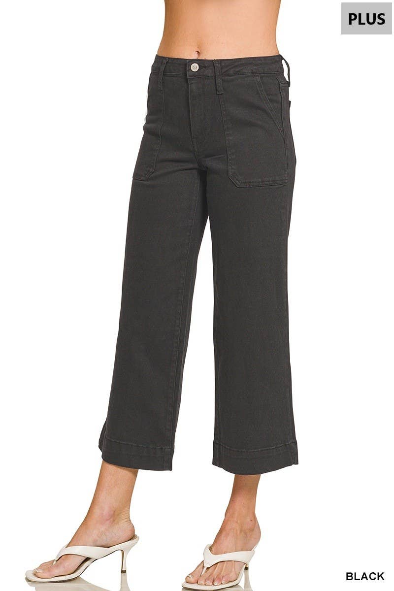Plus Cropped Wide Leg Color Denim Pants