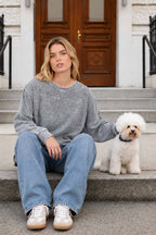 ACID WASH LONG SLEEVE SIDE SLIT KNIT TOP