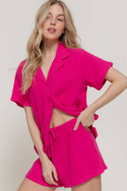 Short Sleeve Resort Collar Shirt & Waistband Shorts Set