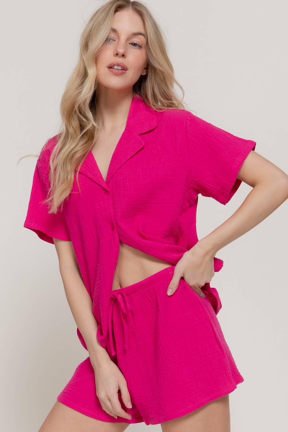 Short Sleeve Resort Collar Shirt & Waistband Shorts Set
