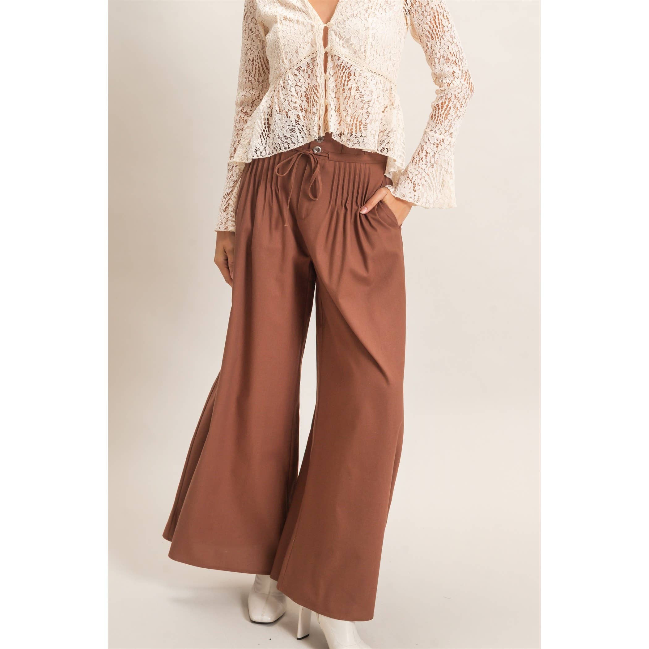 High-Waisted Pintuck Trousers