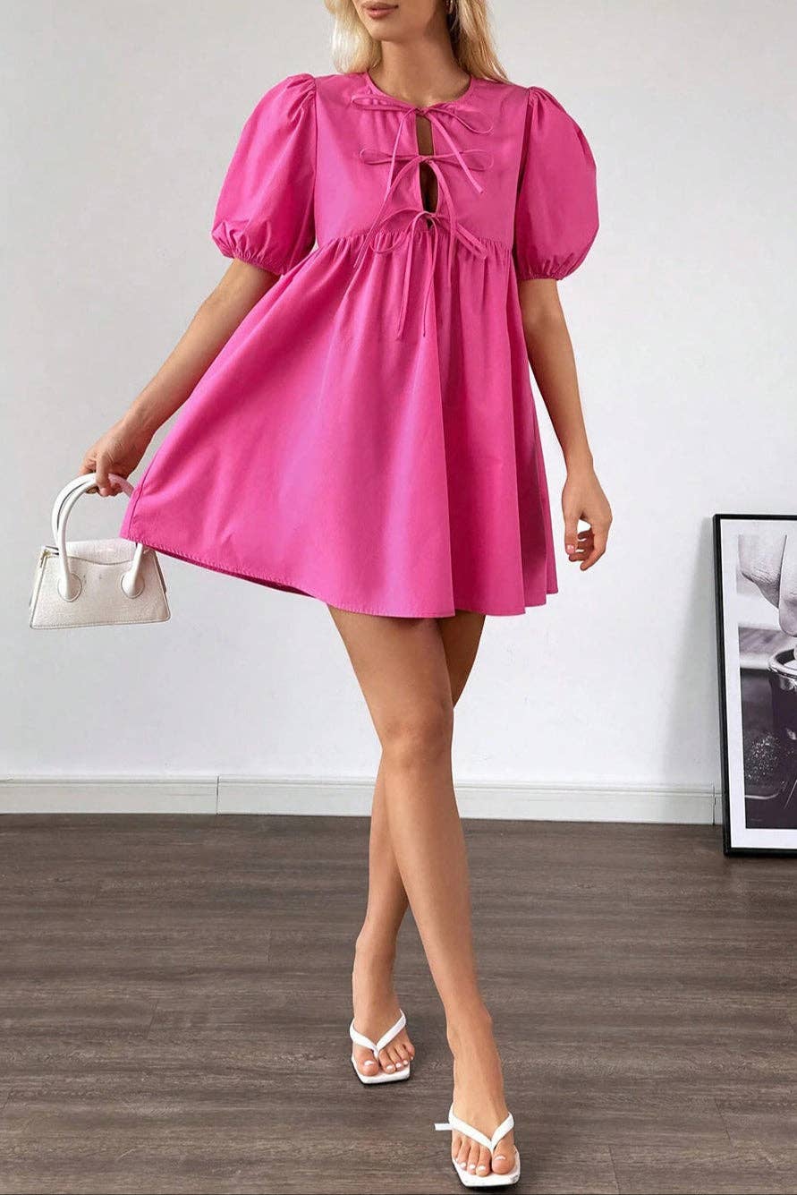 Pink Puff Sleeve Mini Dress