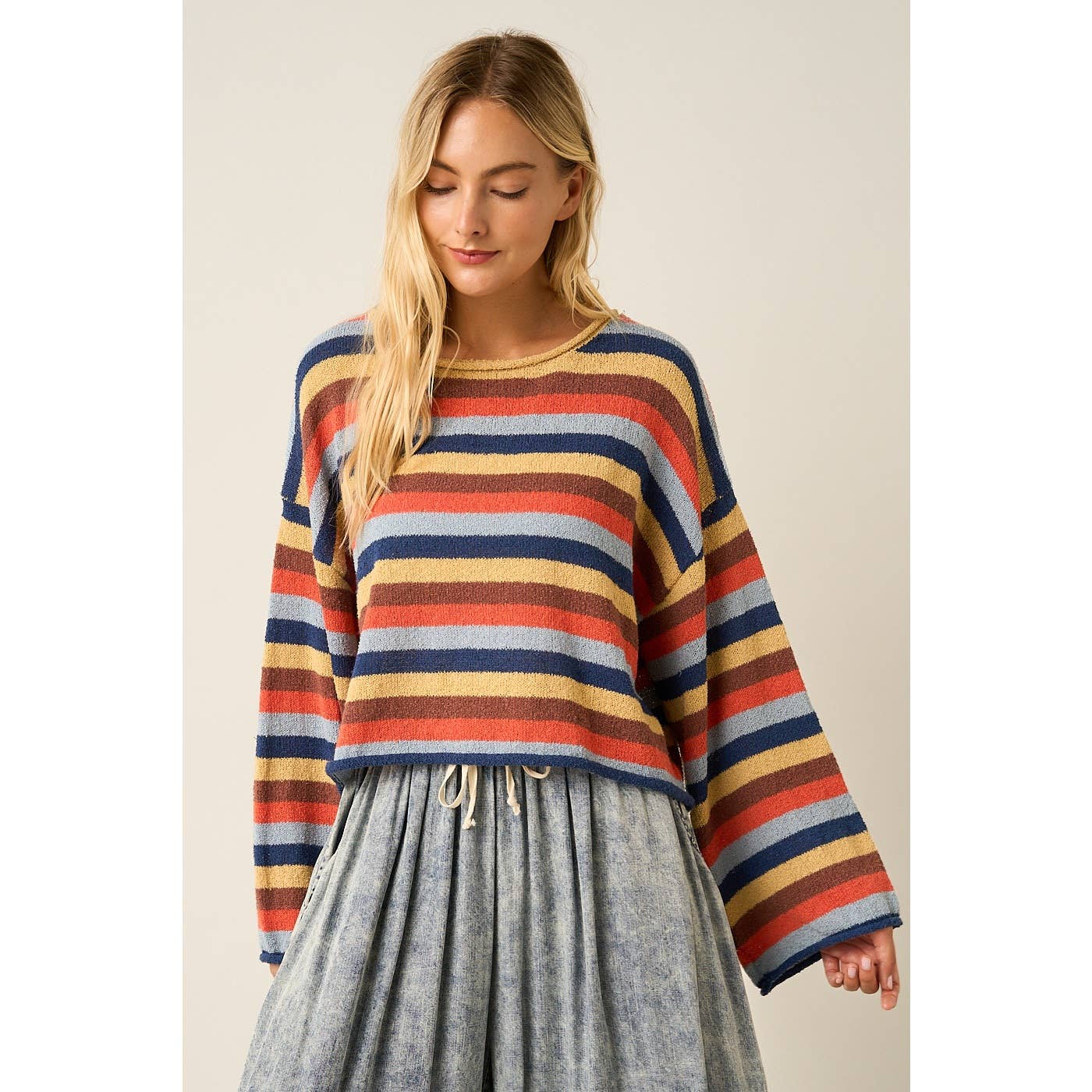 MULTICOLOR STRIPED SWEATER KNIT TOP