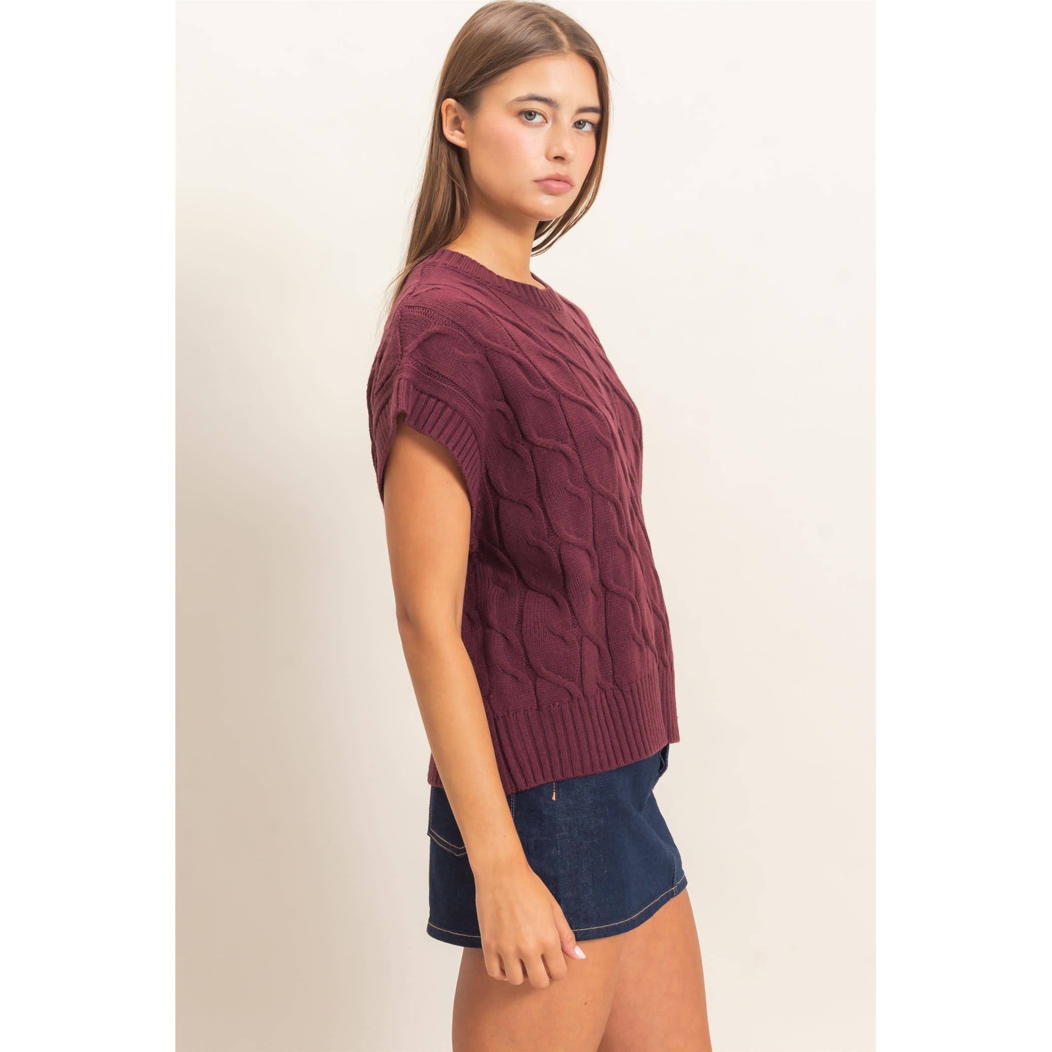 Cable Knit Cap Sleeve Sweater