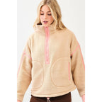 HALF ZIP CONTRAST DETAIL FLEECE SWEATSHIRT