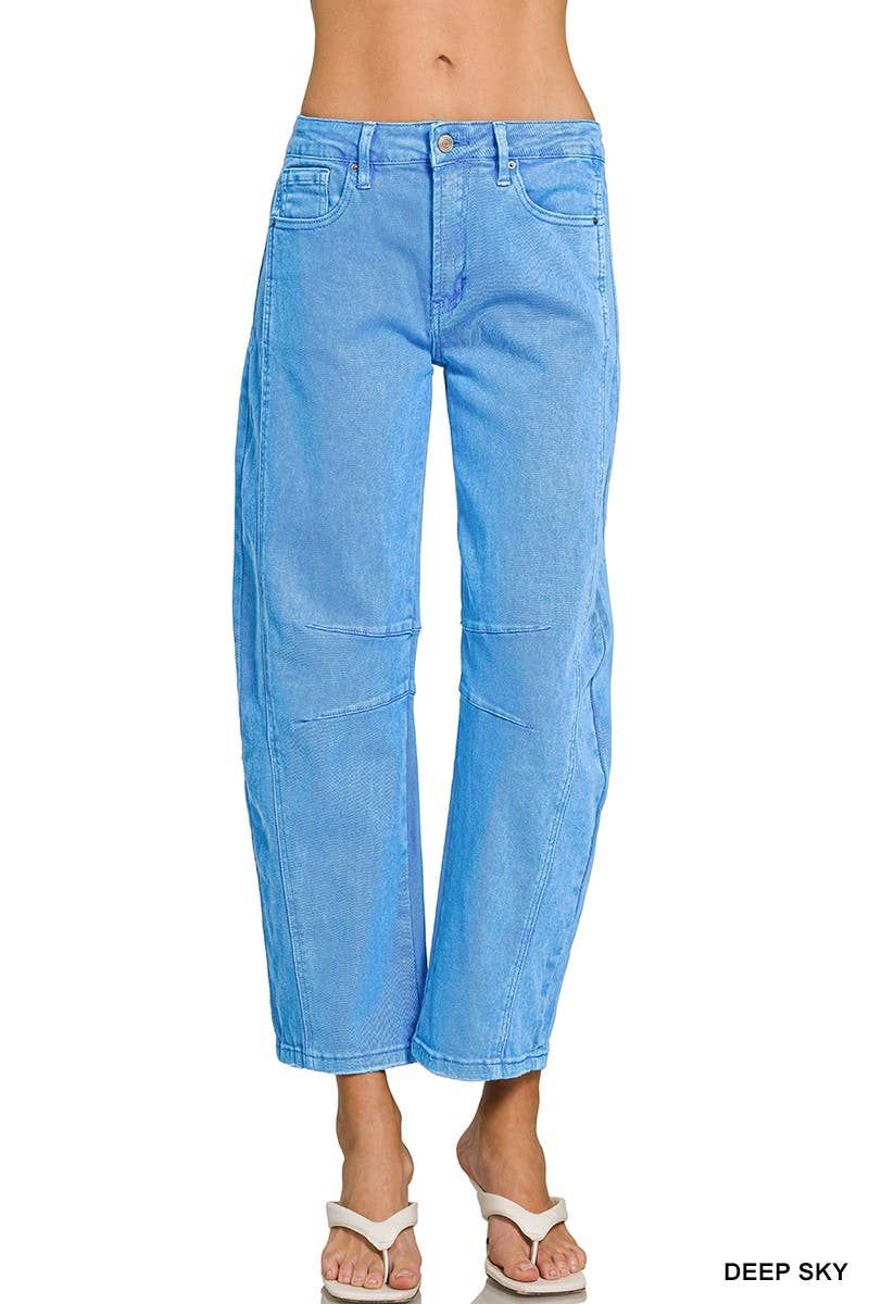 High Rise Barrel-leg Color Denim Pants