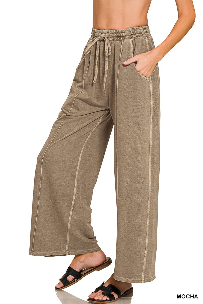 French Terry Wide Leg Pigment Dye & Enzyme Wash Pants