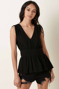 V NECK PEPLUM SLEEVELESS BLOUSE