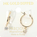 14K Gold Dipped CZ Solitaire Charm Drop Pin Catch Hoop Earrings